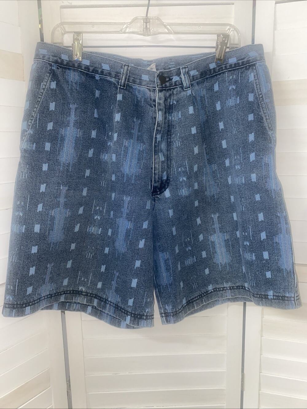 Vintage Gitano 80s 90s Cotton Southwest Print Denim Blue Shorts Size 36